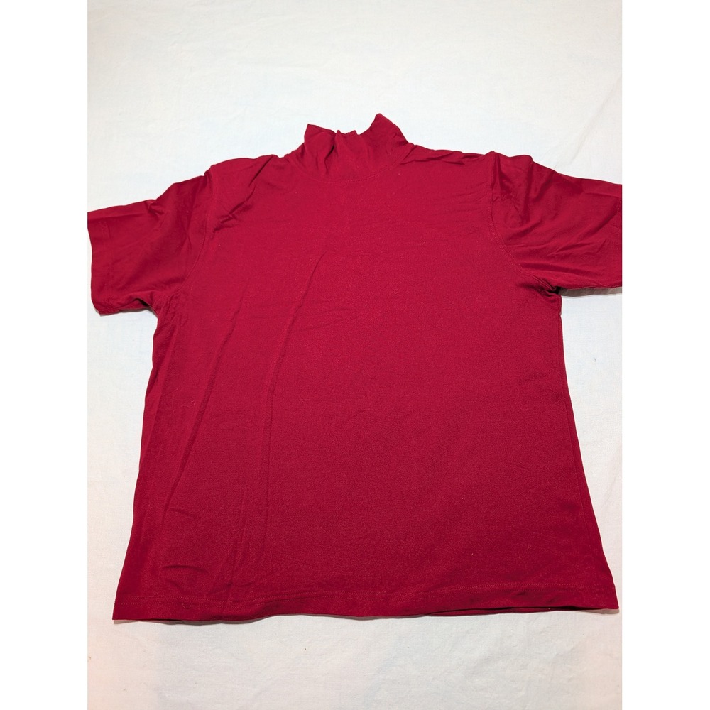 Karen Scott Womens Red Mock Neck Short Sleeve Top Size L Nylon Lycra Spandex